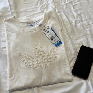 adidas White Embossed Trefoil Crew Neck Tee